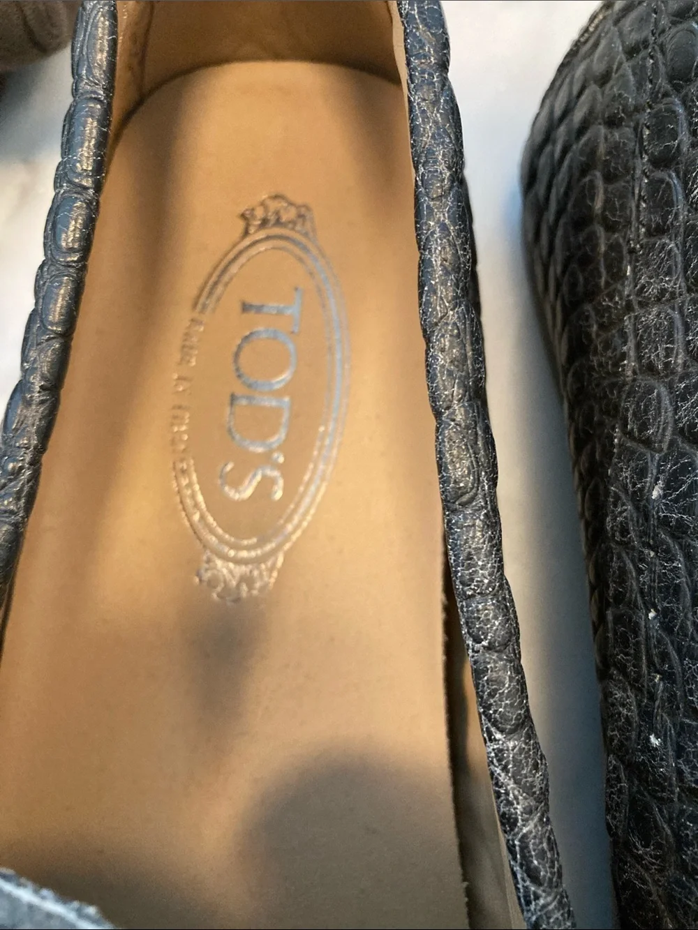 Tod's Gray Croc-Embossed Leather Penny Loafers